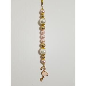 New ceiling fan/ light gold tone chain pull faux pearls flamingo f8
